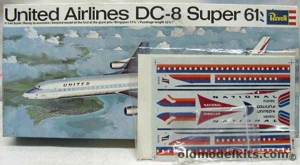 Revell 1/144 Douglas DC-8 Super 61  with Aftermarket  Nose and Tail Cones + Microscale DC-8-61United and National Decals, H270-225 plastic model kit